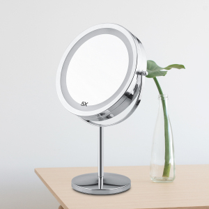 Non-slip table 360 degree Rotation 1x/3x/5x Magnification lighted bathroom led makeup mirror and led makeup mirror