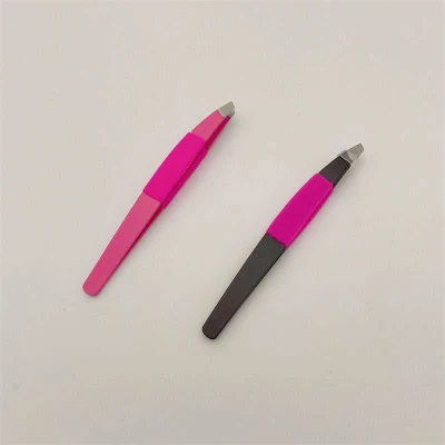 Professional Beauty Tools Slanted Tips Eyebrow Tweezers with Painting and Silicon Grip