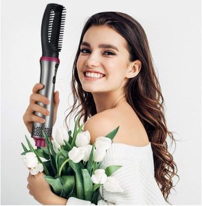 Professional Round Salon Hair Brush Electric One Step Hot Air Brush Blow Dryer With Comb Attachment