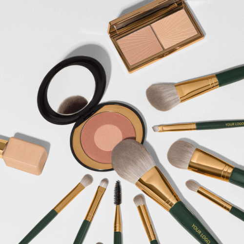 Custom Logo 14Pcs Dark Green Makeup Brush Set Luxury Gold Ferrule Soft Synthetic Hair Cosmetic Brushes Wholesale OEM/ODM