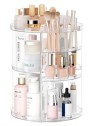 Rotating Makeup Organizer, DIY 8 Adjustable Layers Spinning Skincare Storage, Cosmetic Display Case with Brush Holder and Perfume Tray, Multi-Function Vanity Bathroom Countertop Organizer Clear
