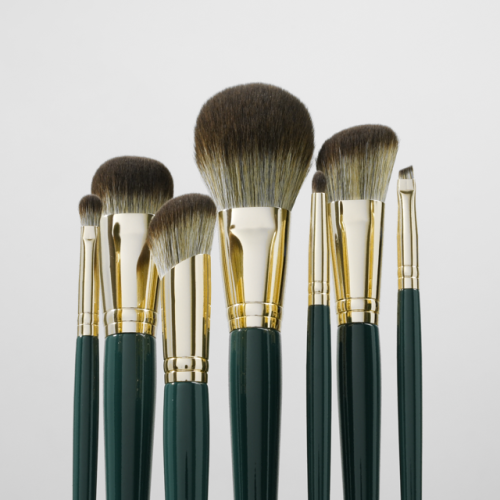 Custom Logo 14Pcs Dark Green Makeup Brush Set Luxury Gold Ferrule Soft Synthetic Hair Cosmetic Brushes Wholesale OEM/ODM