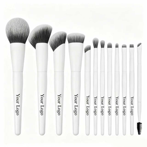 White New 12PCS Vegan Synthetic Bristles Wood Handle Powder Professional High Quality Wholesale Customize LOGO Makeup Brush Set