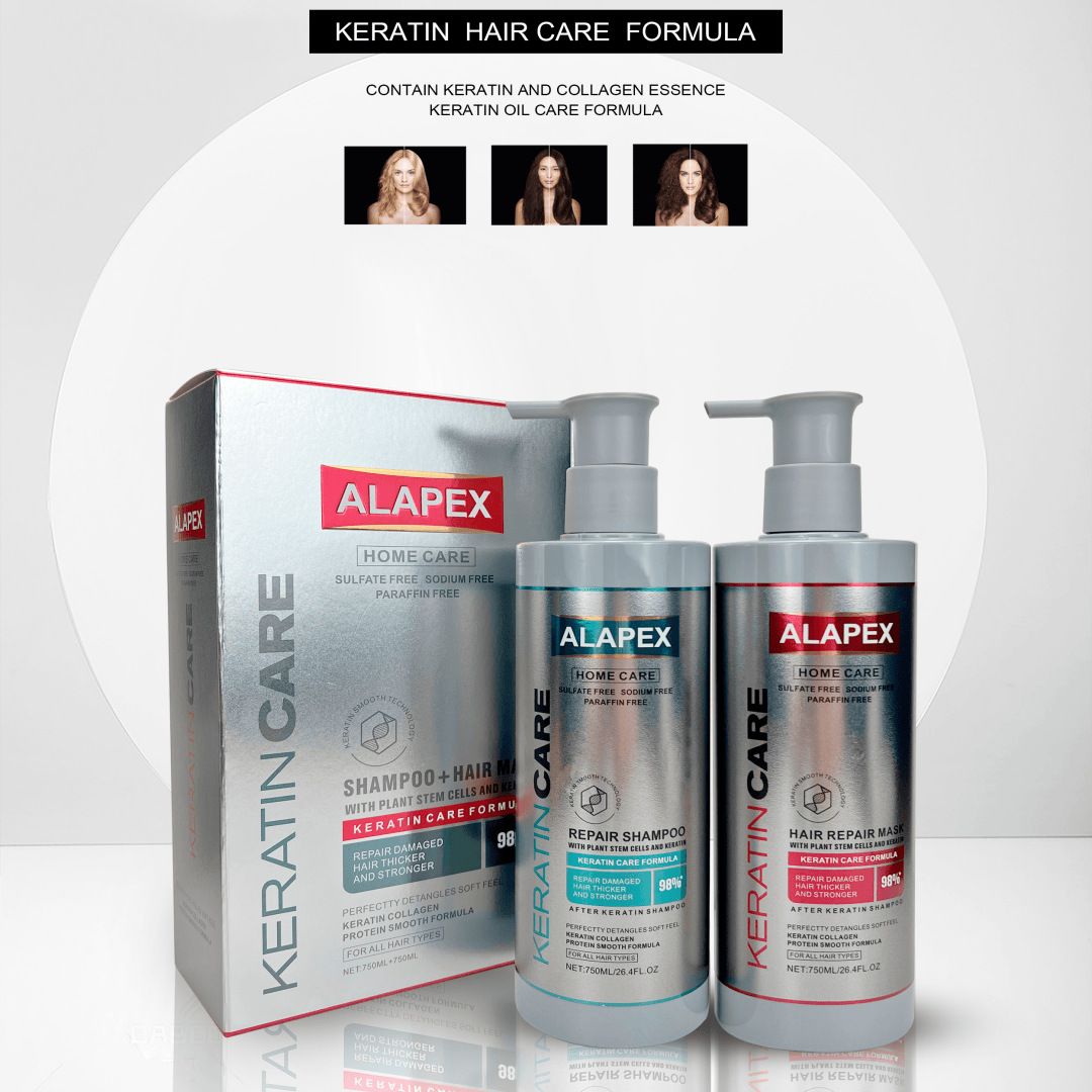 ALAPEX Professional Keratin Care Shampoo + Mask Kit - 98% Repair Formula for All Hair Types