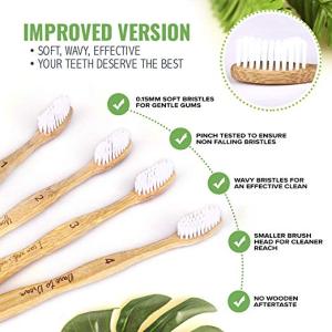 4 Pack Medium Soft Charcoal Bristles Biodegradable Wooden Handle BPA Free Eco Friendly Bamboo Toothbrush