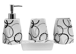 4 Piece Ceramic Bathroom Accessory Set White Twisted Circle Pattern