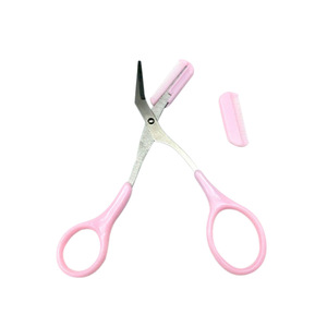 beauty tool makeup trimmer comb pink plastic eyebrow shaping scissors