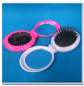 Compact foldable hair brush with mirror