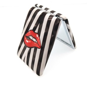 Creative Fashion Red Lips Rectangular Handheld Cosmetics Makeup Pocket Mirror Shape with Lip