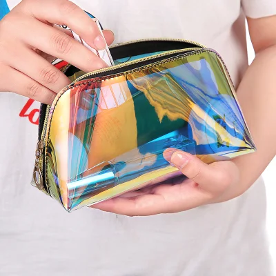 Custom New Product Travel Clear PVC Makeup Wash Pouch Holographic Cosmetic Bag