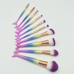 Hot Fashion 10 pcs 3D Mermaid Makeup Brush Cosmetic Brushes Eyeshadow Eyeliner Blush Brushes Set