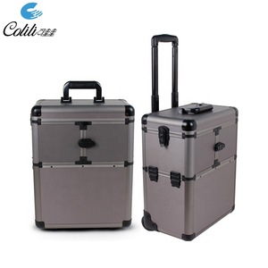 Professional Design Portable Wheeled Beauty Case Aluminum Makeup Tools Kit With Trolley