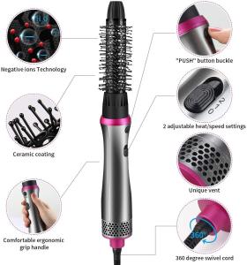 Professional Round Salon Hair Brush Electric One Step Hot Air Brush Blow Dryer With Comb Attachment
