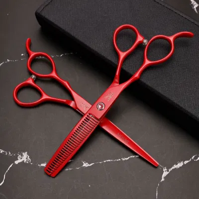Red Barber Scissors Salon Hair Stylist Clipper Hair Cutting Set