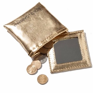 square golden pu pocket mirror with small bag