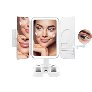 Tri-fold led light mirror with 2X 3X 10X magnification LED Makeup Mirror with touch screen
