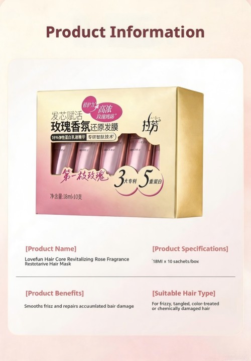 Lovefun Hair Core Repair Revitalizing Rose Fragrance Hair Mask 18ml | 1 Minute Intensive Repair High Concentrate Rose Hydrosol Anti Frizz Split Ends Portable Hair Treatment For Permed Dyed Damaged Hair