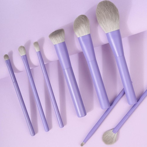 Private Label 8 Piece Professional Purple Handle Makeup Brushes Set Super Soft Vegan Beauty Tool Set for Face & Eyes