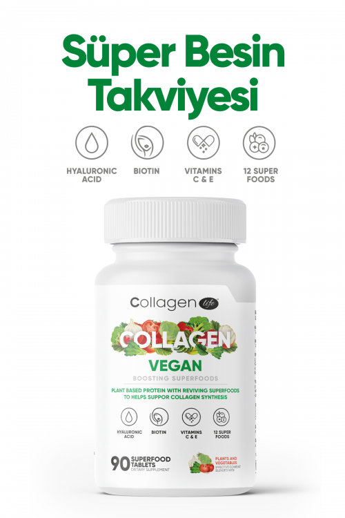 Collagen Life Vegan Collagen Support with Biotin, Hyaluronic Acid and Plant-Based Protein Powder 90 Tablets