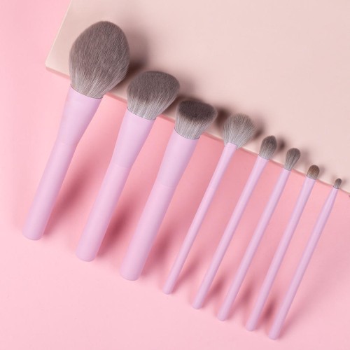 Private Label 8 Piece Professional Purple Handle Makeup Brushes Set Super Soft Vegan Beauty Tool Set for Face & Eyes