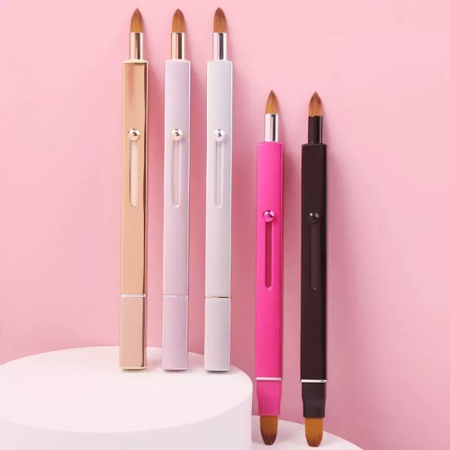 Retractable Dual-Ended Lip Brush with Aluminum Handle – Professional Portable Makeup Tool for Lipstick & Gloss Application