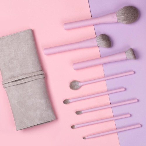 Private Label 8 Piece Professional Purple Handle Makeup Brushes Set Super Soft Vegan Beauty Tool Set for Face & Eyes