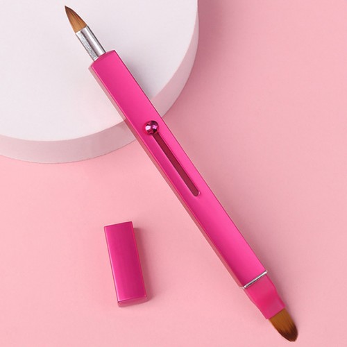 Retractable Dual-Ended Lip Brush with Aluminum Handle – Professional Portable Makeup Tool for Lipstick & Gloss Application