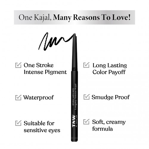 TNW -The Natural Wash Eyecatchy Longstay Intense Kajal with Sunflower Seed Oil | Smudge proof | Pigmented | Long Lasting | Waterproof | Kajal for women