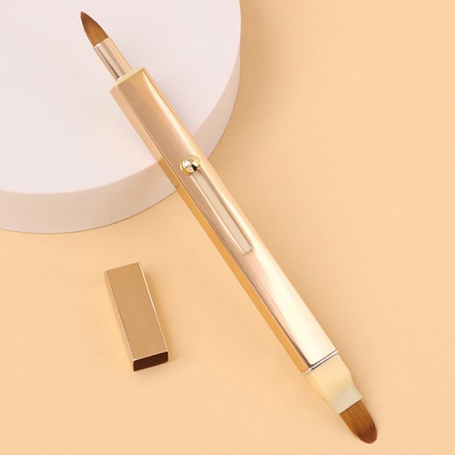 Retractable Dual-Ended Lip Brush with Aluminum Handle – Professional Portable Makeup Tool for Lipstick & Gloss Application