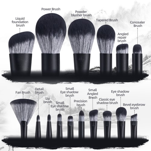 16pcs Artistic Chinese Ink Splash Makeup Brush Set Elegant Landscape Painting Handle Cosmetic Brushes for Private Label OEM