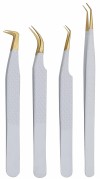 Set of 4 Diamond Grip Eyelash Extensions Tweezers Japanese Stainless Steel Lash Tweezer (White) BY FARHAN PRODUCTS & Co