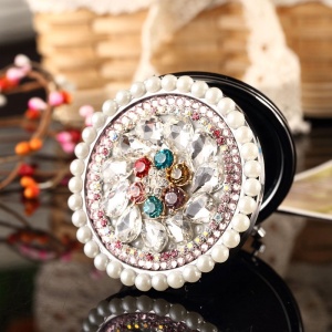 Mini Pearl Crystal Round Pocket Mirror Perfect Gifts Jeweled Compact Folding Mirror