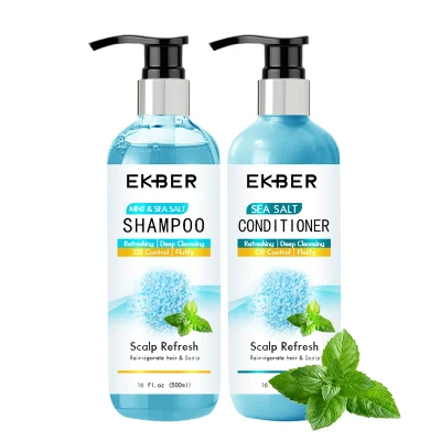 Organic Sea Salt Mint Dry Hair Shampoo and Conditioner Hair Set Anti Itching Deep Conditioning Sea Salt Mint Shampoo Conditioner