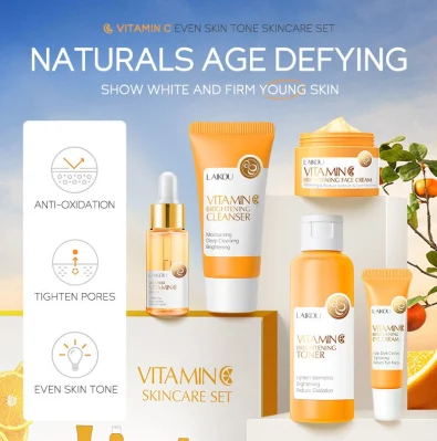 Organic Vc Whitening Brightening Vitamin C Facial Lightening Spot Removal Skin Care 5 Pieces Anti Aging Skincare Set