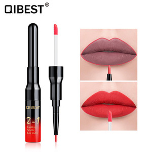 QIBEST 2 In 1 Double Head Lipstick Lip Liner Pencils Waterproof Long Lasting Pigments Nude Lipliner Pen