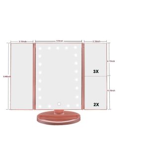 Tri-Fold Illuminated Cosmetic Mirror Rectangular Makeup Mirror With Lights 3x 2x 1x Magnification