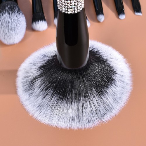 Custom Logo Rhinestone Makeup Brush Set Luxury 10 Pcs Crystal Bling Diamond Cosmetic Brushes Kit with PU Leather Bag Wholesale
