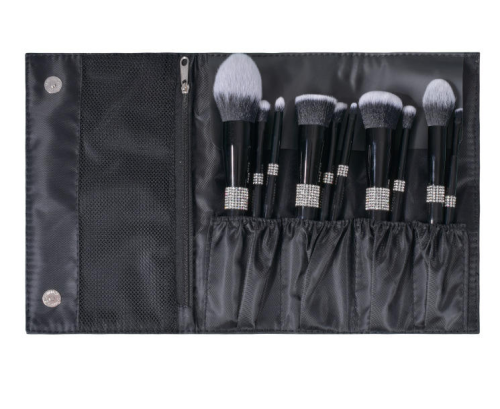 Custom Logo Rhinestone Makeup Brush Set Luxury 10 Pcs Crystal Bling Diamond Cosmetic Brushes Kit with PU Leather Bag Wholesale