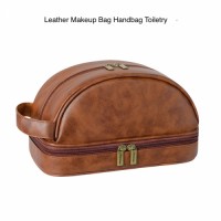 Large Capacity Travel Waterproof Portable Stylish High-end Makeup Case Brown PU Leather  Cosmetic Tote Bag