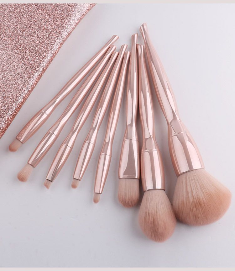 Shiny Pink 8pcs Makeup Brush Set
