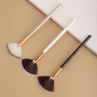 Custom Private Label Fan Highlighter Brush Luxury Rose Gold Ferrule Synthetic Hair Powder Blushing Cosmetic Brush Wholesale