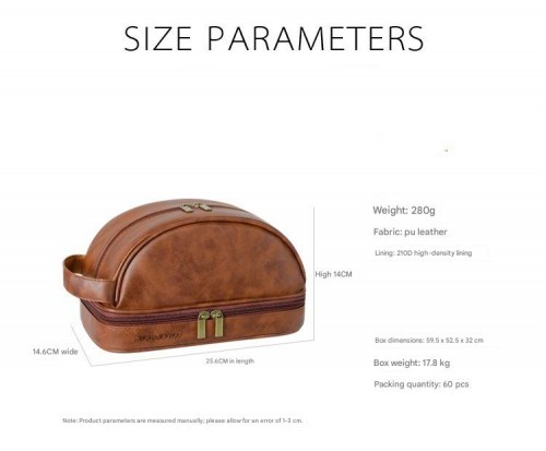 Large Capacity Travel Waterproof Portable Stylish High-end Makeup Case Brown PU Leather  Cosmetic Tote Bag