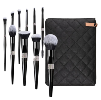 Custom Logo Rhinestone Makeup Brush Set Luxury 10 Pcs Crystal Bling Diamond Cosmetic Brushes Kit with PU Leather Bag Wholesale