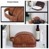 Large Capacity Travel Waterproof Portable Stylish High-end Makeup Case Brown PU Leather  Cosmetic Tote Bag