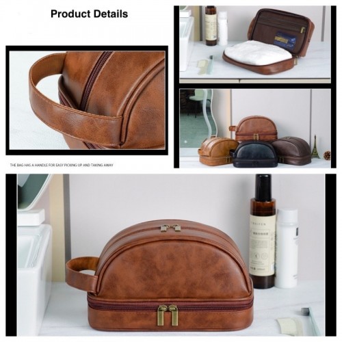 Large Capacity Travel Waterproof Portable Stylish High-end Makeup Case Brown PU Leather  Cosmetic Tote Bag