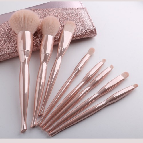 Shiny Pink 8pcs Makeup Brush Set