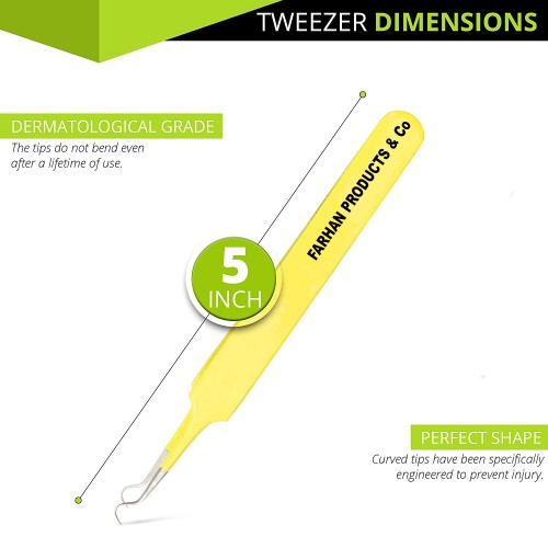 Professional Blackhead Tweezer Curved Steel Tip Surgical Comedone & Splinter Extractor By Rapid Vitality (Yellow)