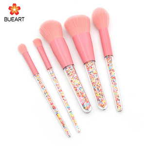 BUEART Rainbow Candy Makeup Brush Set 5pcs Makeup Brushes Transparent Crystal Handle for Blush, Foundation, Eyebrow, Eyeshadow,