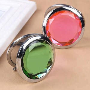 Customized Fashion Portable 70mm Compact folding metal Crystal Pocket Mirrors