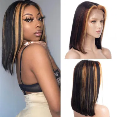 Honey Blonde Highlight Short Bob Straight Hair Lace Front Wigs